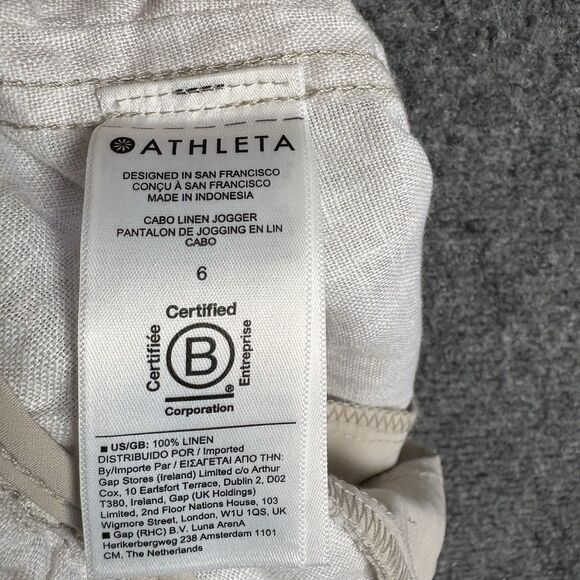 Athleta Pants Womens Size 6 Beige Cabo Linen Jogger Cheetah Print Casual - Picture 4 of 10